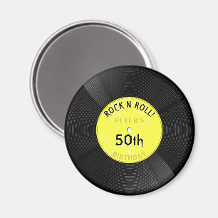 Retro Vinyl Record Rock N Roll Yellow Birthday Magnet