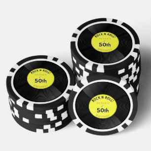 Retro Vinyl Record Rock N Roll Yellow Birthday Poker Chips