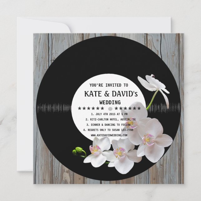 Retro Vinyl Record Rustic Country Wedding Invites (Front)