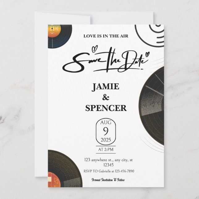 Retro Vinyl Record Save The Date Invitation (Front)