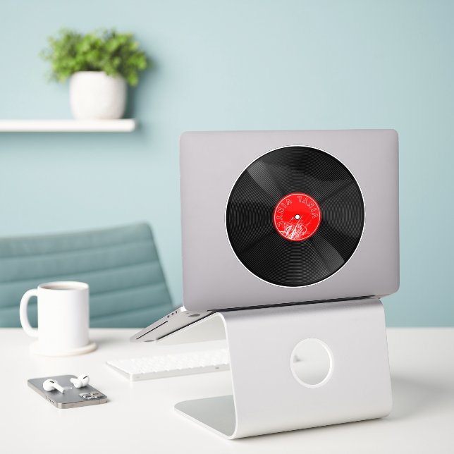 Retro Vinyl Record Sticker (Laptop On Desk)