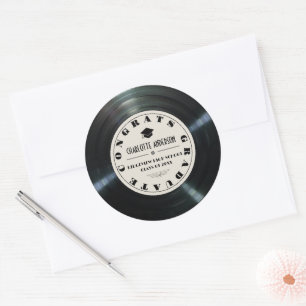 Retro Vinyl Record Tan Graduation Classic Round Sticker
