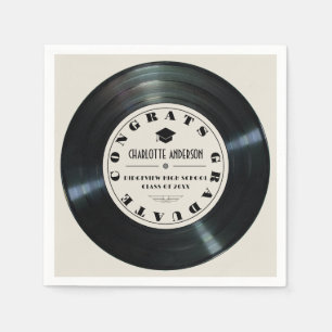 Retro Vinyl Record Tan Graduation Napkin
