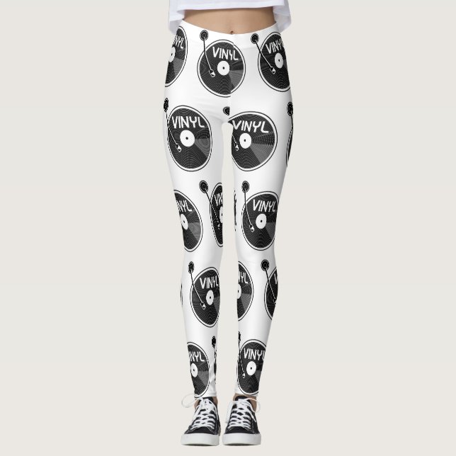 Retro Vinyl Record Turntable Leggings (Front)
