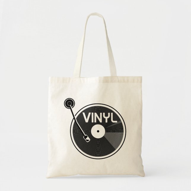 Retro Vinyl Record Turntable Tote Bag (Front)
