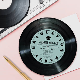 Retro Vinyl Record Turquoise Graduation Invitation