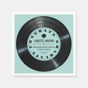 Retro Vinyl Record Turquoise Graduation Napkin