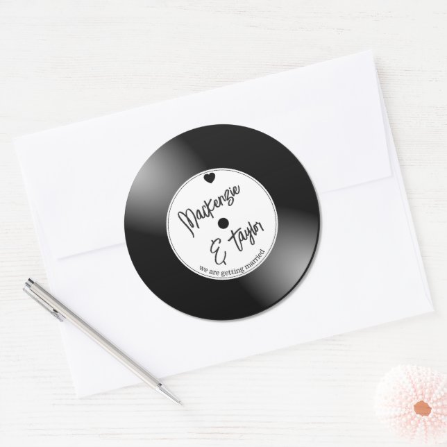 Retro Vinyl Record Wedding Classic Round Sticker (Envelope)