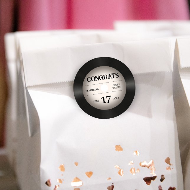 Retro Vinyl Record Wedding Congratulations Classic Round Sticker (Retro Vinyl Record Wedding Congratulations Classic Round Sticker
)