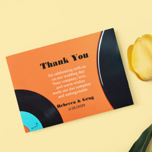 Retro Vinyl Record Wedding Photo Thank You Card