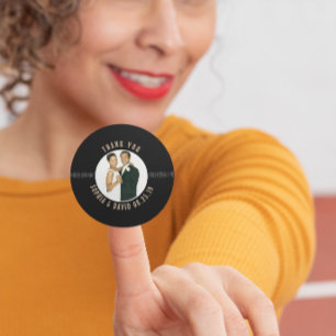 Retro Vinyl Record Wedding Photo Thank You Classic Round Sticker