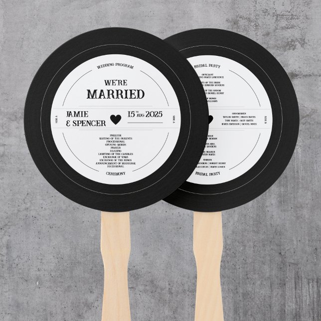 Retro Vinyl Record Wedding Program Hand Fan (Creator Uploaded)