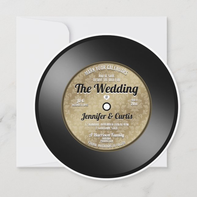Retro Vinyl Record Wedding Save the Date Invitatio Invitation (Front)