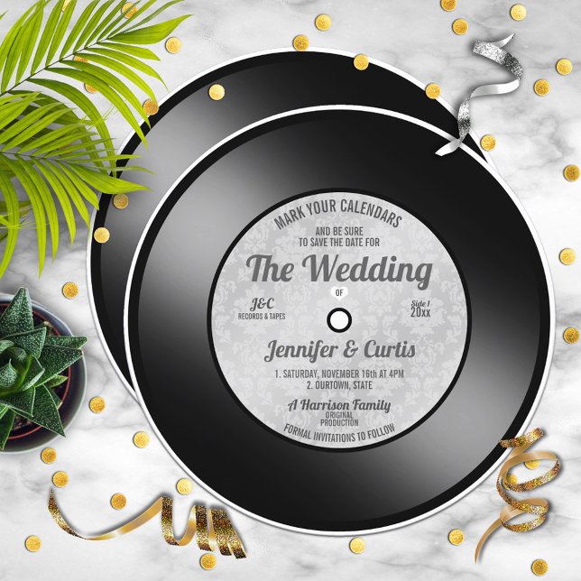 Retro Vinyl Record Wedding Save the Date Invitation (Creator Uploaded)