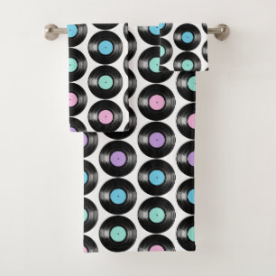 Retro Vinyl Records Colourful Pattern Bath Towel Set