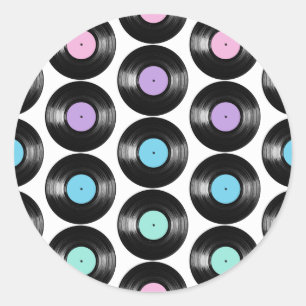 Retro Vinyl Records Colourful Pattern Classic Round Sticker