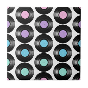 Retro Vinyl Records Colourful Pattern Design Ceramic Tile
