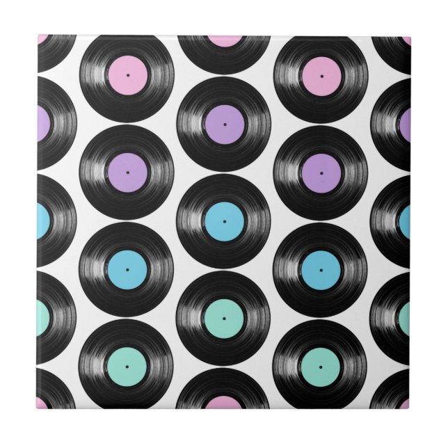 Retro Vinyl Records Colourful Pattern Design Ceramic Tile (Front)