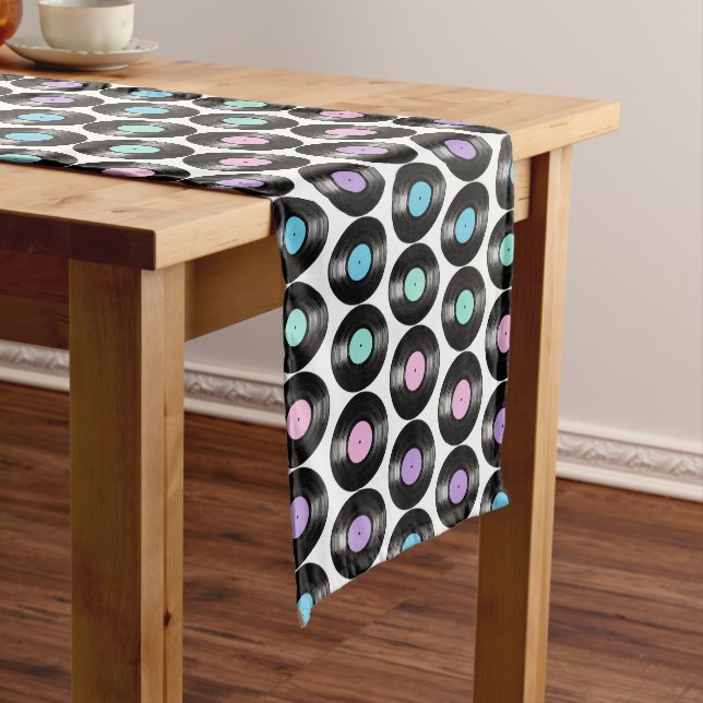 Retro Vinyl Records Colourful Pattern Design Medium Table Runner (In Situ)
