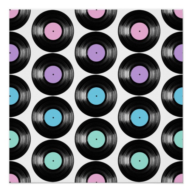 Retro Vinyl Records Colourful Pattern Design Poster (Front)