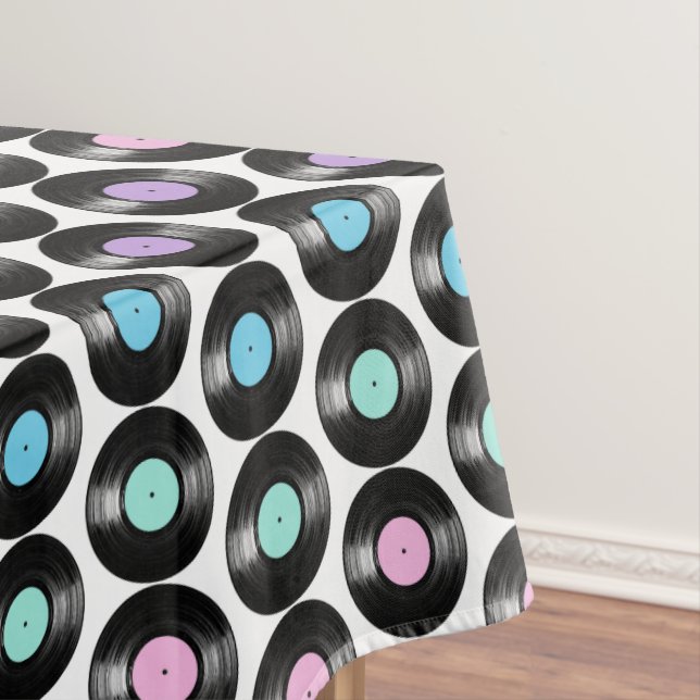 Retro Vinyl Records Colourful Pattern Design Tablecloth (In Situ)