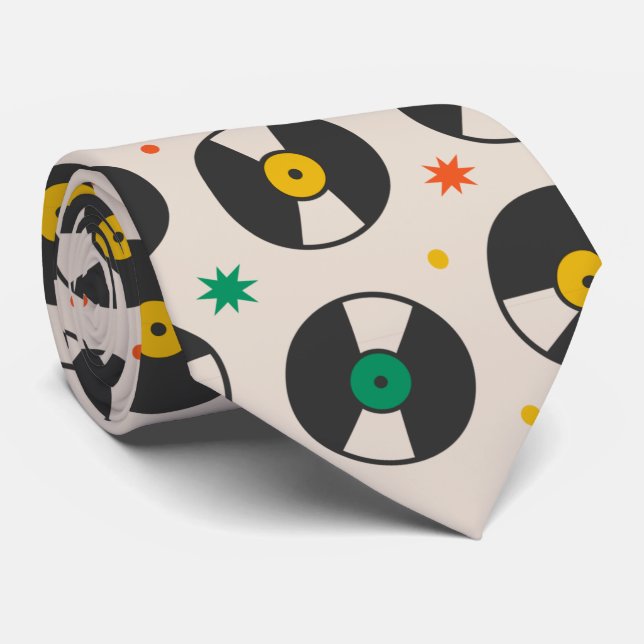 retro vinyl records pattern tie (Rolled)
