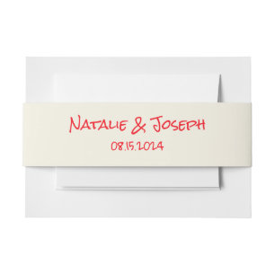 Retro Vivid Red Hand Written Bright Unique Wedding Invitation Belly Band
