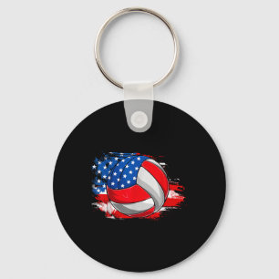 Retro Volleyball Usa Flag Independence Day 4th Of  Key Ring