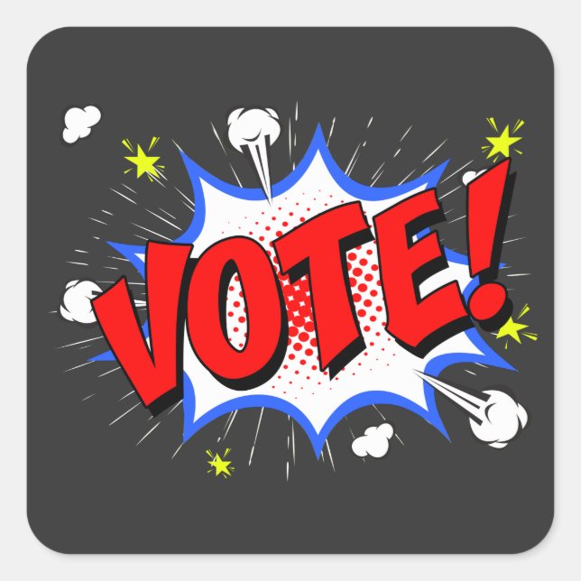 Retro Vote Get Out the Vote and 70's Cartoon Square Sticker (Front)