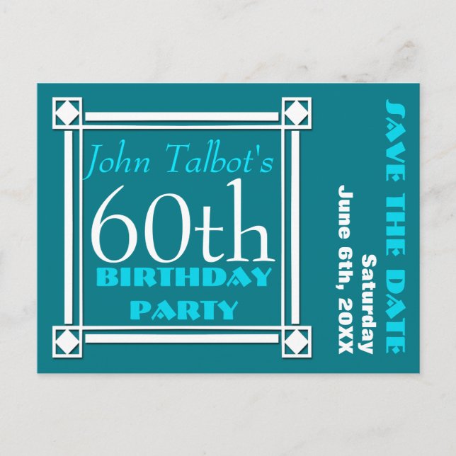 Retro W 60th birthday Party Save the date Announcement Postcard (Front)