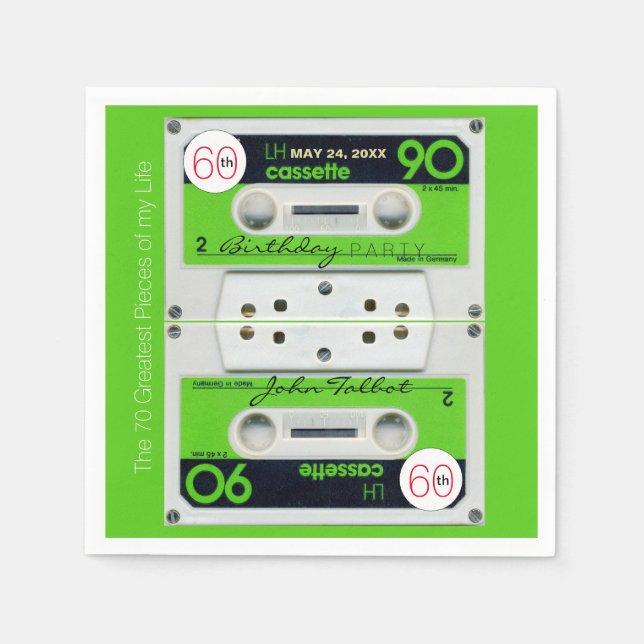 Retro W Audiotape 60th birthday Party PPN Napkin (Front)