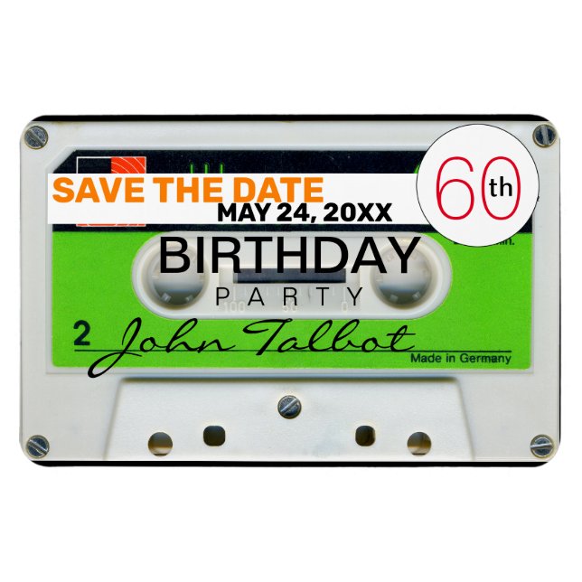 Retro W Audiotape 60th birthday Save The Date FPM Magnet (Horizontal)