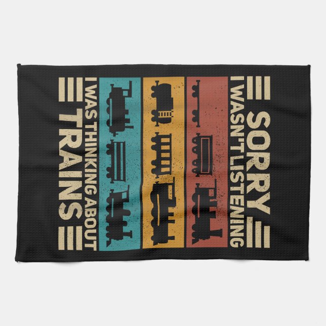 Retro Wagon Train Lover Model Railroad Conductor F Tea Towel (Horizontal)