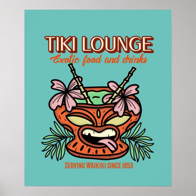 Retro Waikiki Tiki Lounge Print on Brown (Front)
