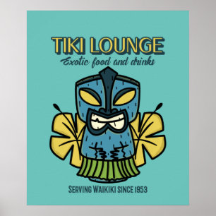 Retro Waikiki Tiki Lounge Print on Brown