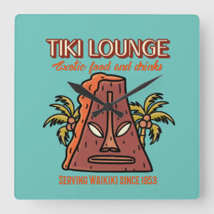 Retro Waikiki Tiki Lounge Print  Square Wall Clock