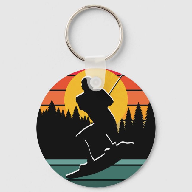 Retro Wakeboard Water Ski Sport Surfing Silhouette Key Ring (Front)