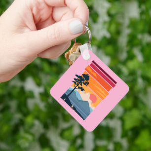 Retro Wanderlust Sunset Mountain Nature’s Beauty Key Ring