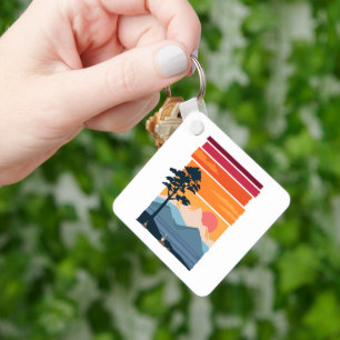 Retro Wanderlust Sunset Mountain Nature’s Beauty Key Ring