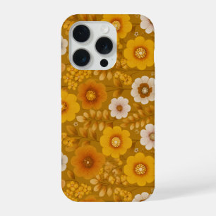 Retro Warm Tone Flower Mustard Floral Pattern iPhone 15 Pro Case