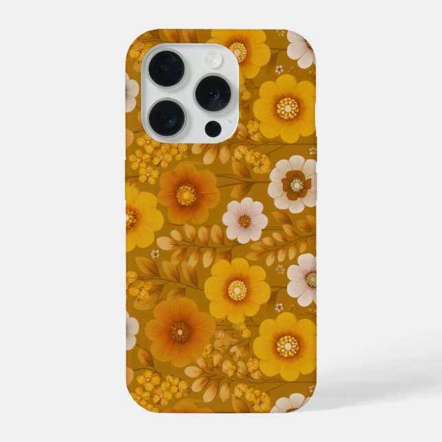 Retro Warm Tone Flower Mustard Floral Pattern iPhone Case (Back)