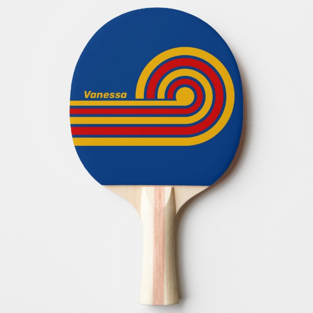 Retro Warmhearted Curl Stripes with Name Ping Pong Paddle (Front)