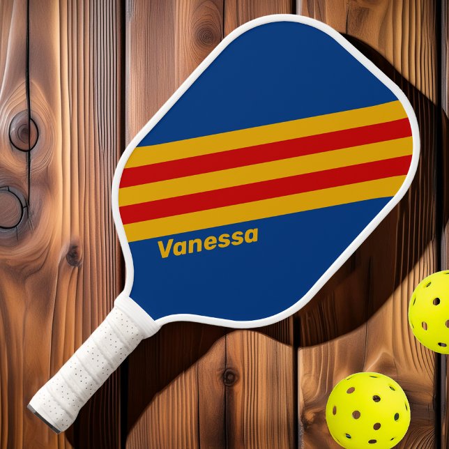 Retro Warmhearted Stripes with Name Pickleball Paddle (Creator Uploaded)