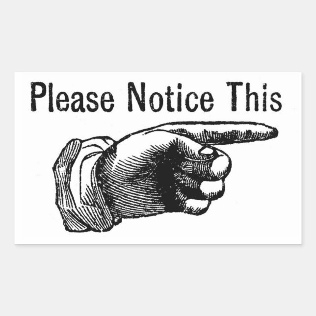 Retro warning sign: Hand pointing finger to notice Rectangular Sticker (Front)