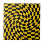 Retro Warped Black Yellow Checks Chequered  Ceramic Tile<br><div class="desc">Retro warped checks chequerboard design,  in a black and retro yellow colour combination. Retro chequerboard twirled seventies psychedelic style modern design home decor,  office and school products and retro warped chequered gifts.</div>