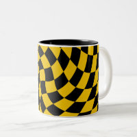Retro Warped Black Yellow Checks Chequered