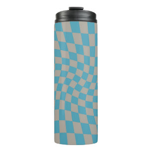 Retro Warped Grey Blue Check Checks Checkered  Thermal Tumbler