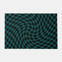 Retro Warped Jungle Green Black Checks Chequered