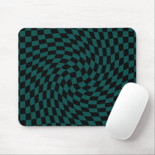 Retro Warped Jungle Green Black Checks Chequered Mouse Pad