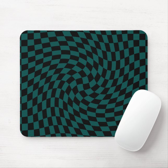 Retro Warped Jungle Green Black Checks Chequered   Mouse Pad (With Mouse)